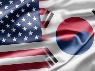 The flags of the USA and South Korea side by side.